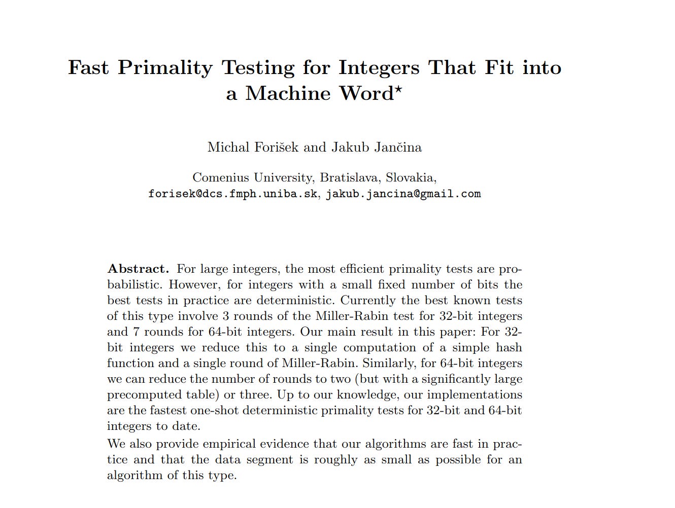 Forisek and Jancina Primality Test - by Murage Kibicho
