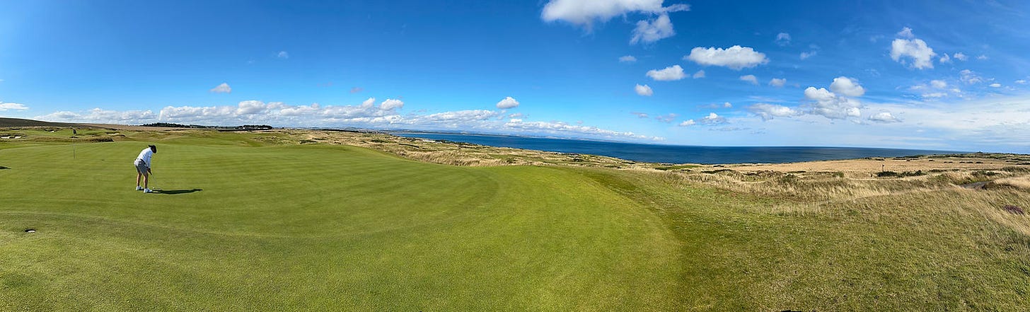 View from the 12th green of the Castle Course, St Andrews.  It's not all about the putt!