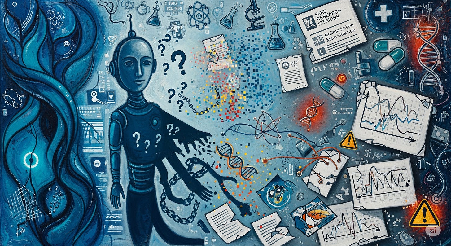 Abstract image of a humanoid robot interacting with medical symbols