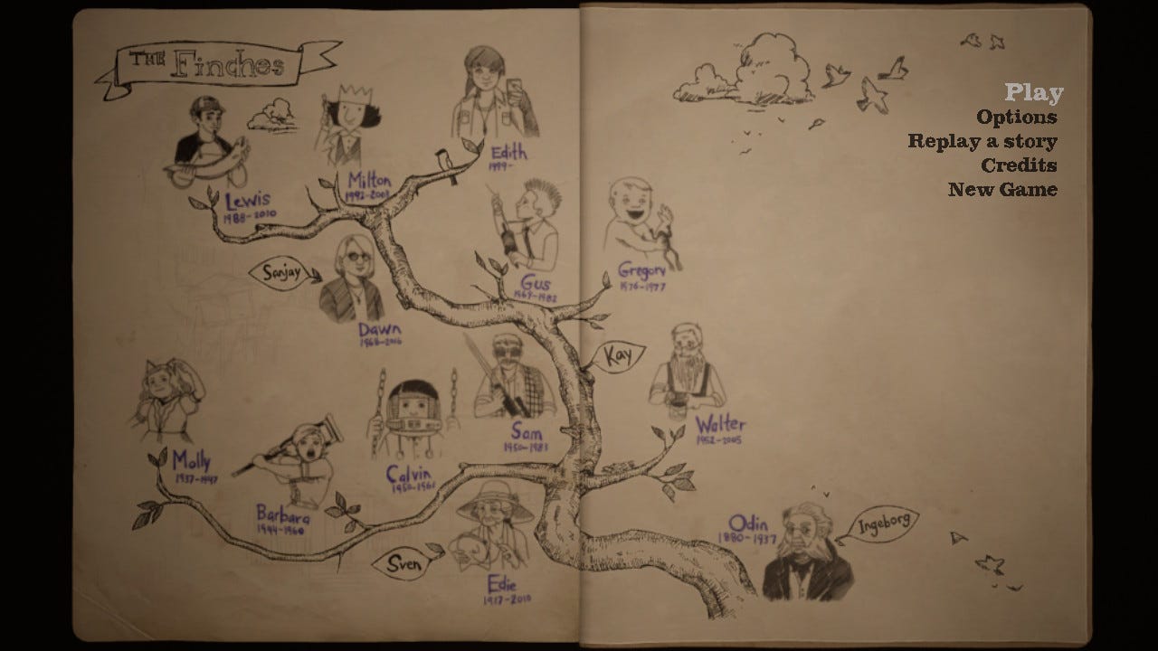 Shot of the Finch family tree.