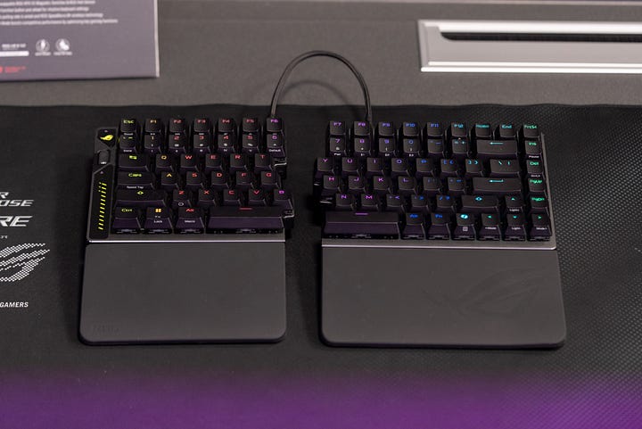 The Asus ROG Falcata split-ergonomic wireless compact gaming keyboard ...
