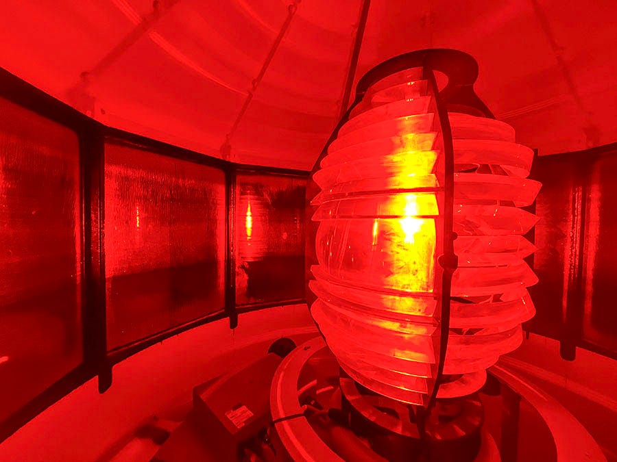 Cape Neddick Light’s fourth order Fresnel lens aglow.