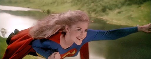 Helen Slater takes flight as Supergirl in 1984's "Supergirl," a Tri-Star Pictures release.