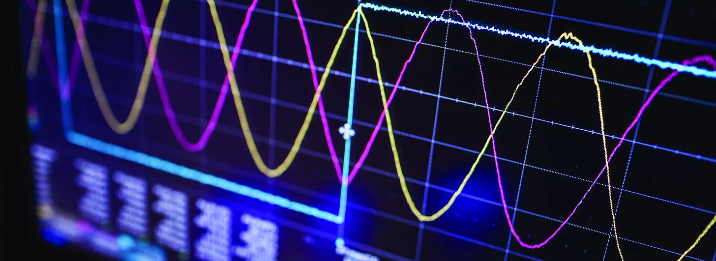 Close up of signals on oscilloscope