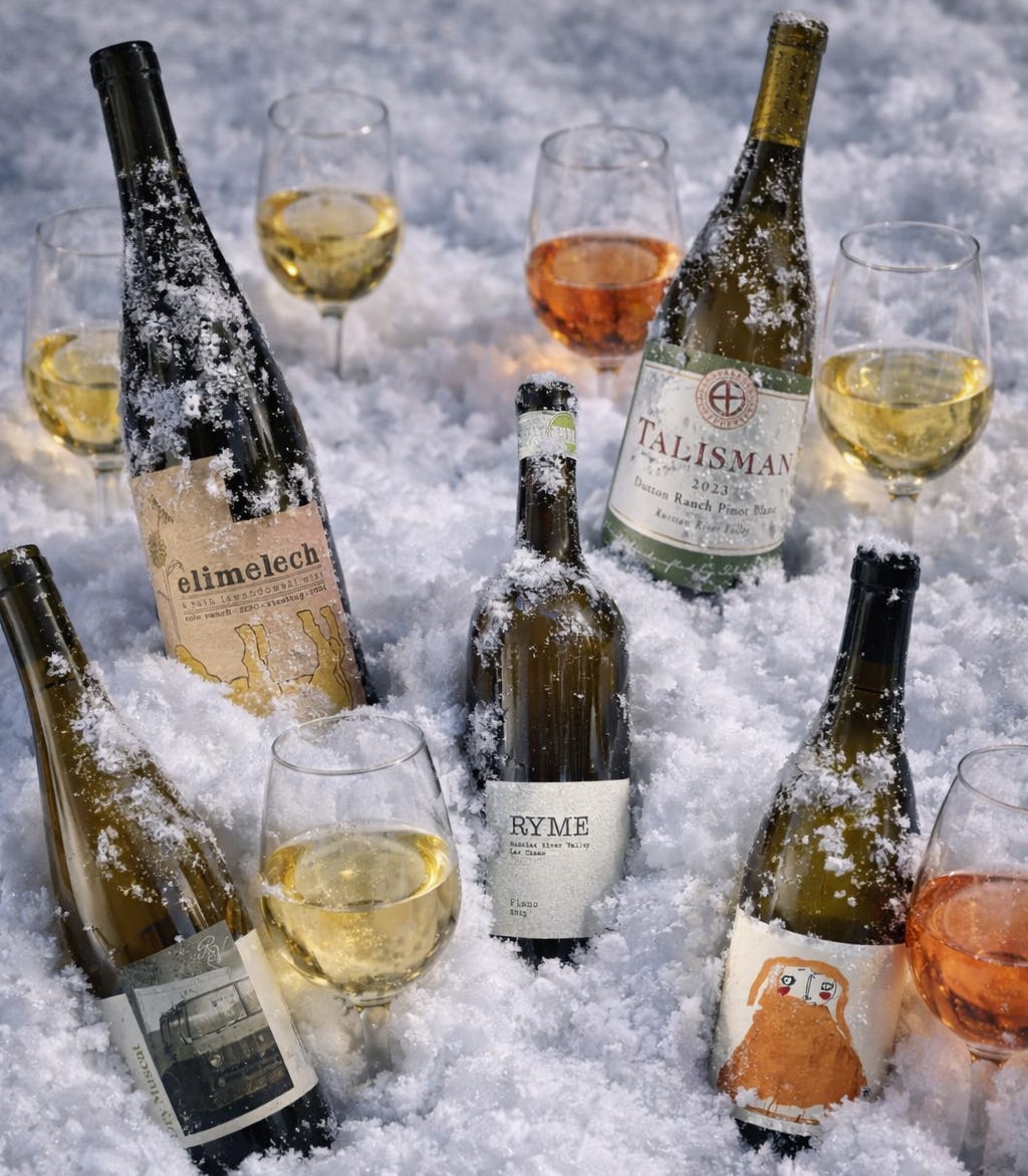 A ChatGPT stylized image of my fav 2025 white wines