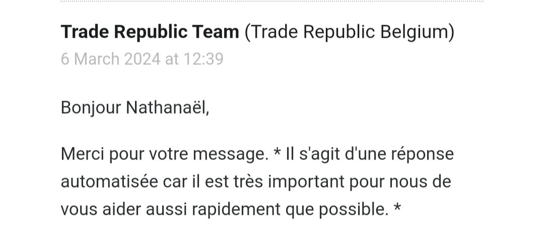 Une réponse automatisée de Trade Republic