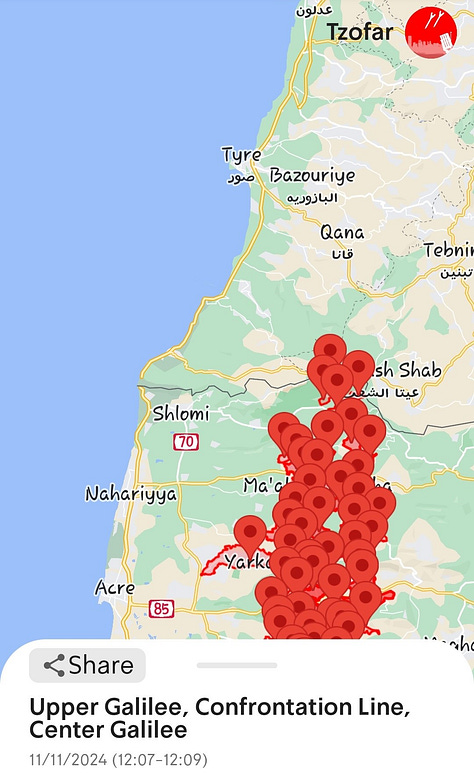 Screenshots showing missile/rocket attacks at author's location on Nov. 11, 2024