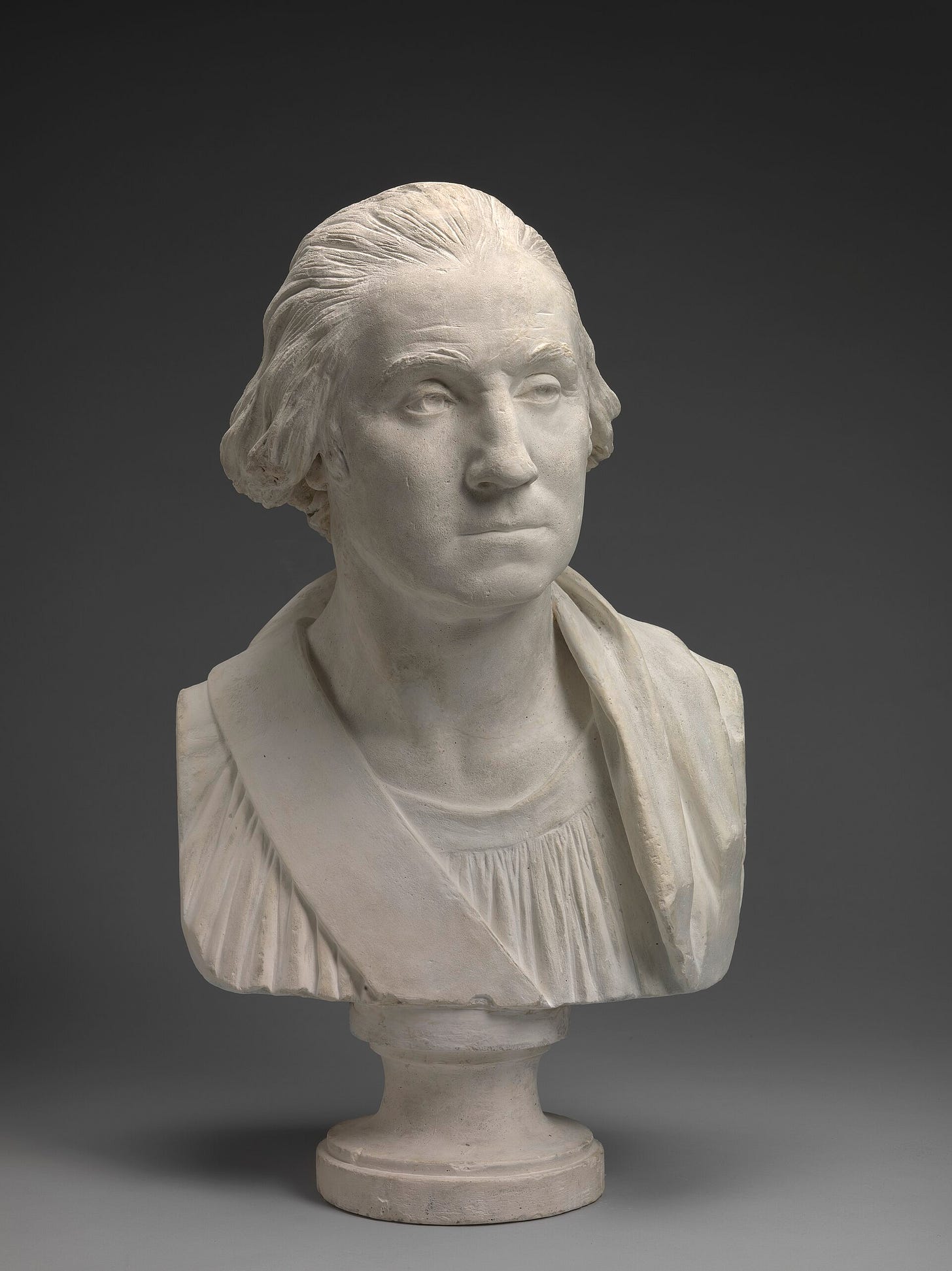 Jean-Antoine Houdon, bust of George Washington, plaster, about 1786. National Portrait Gallery, Washington.