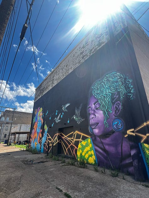 Street art and buildings in Clarksdale Mississippi