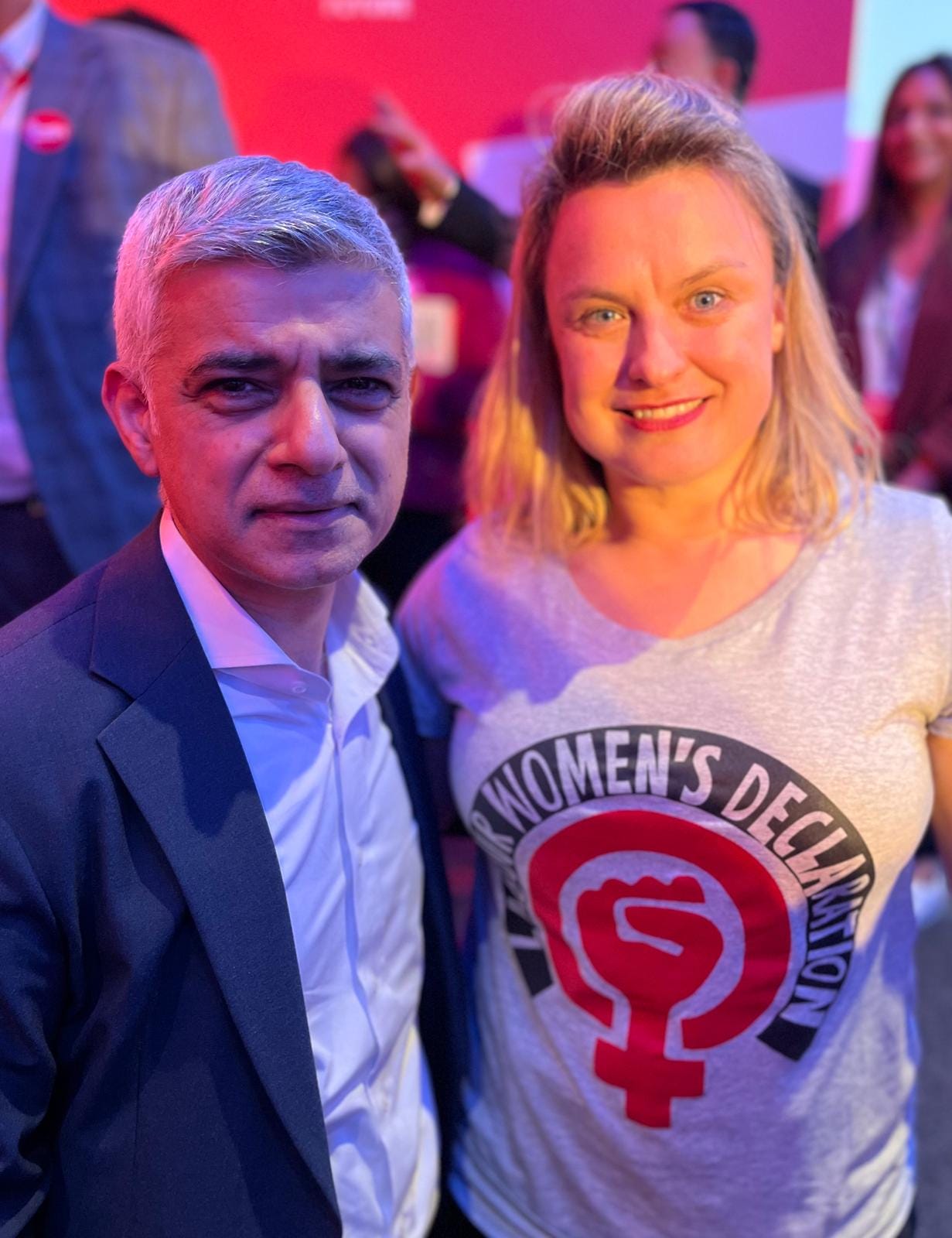 Sadiq Khan and a member of the Labour Women's Declaration Sadiq Khan and a member of the Labour Women's Declaration