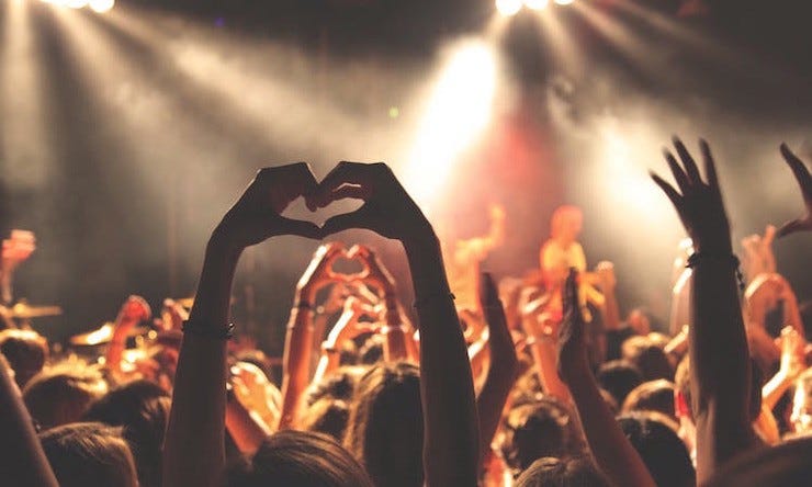 Festival concert audience heart stock photo