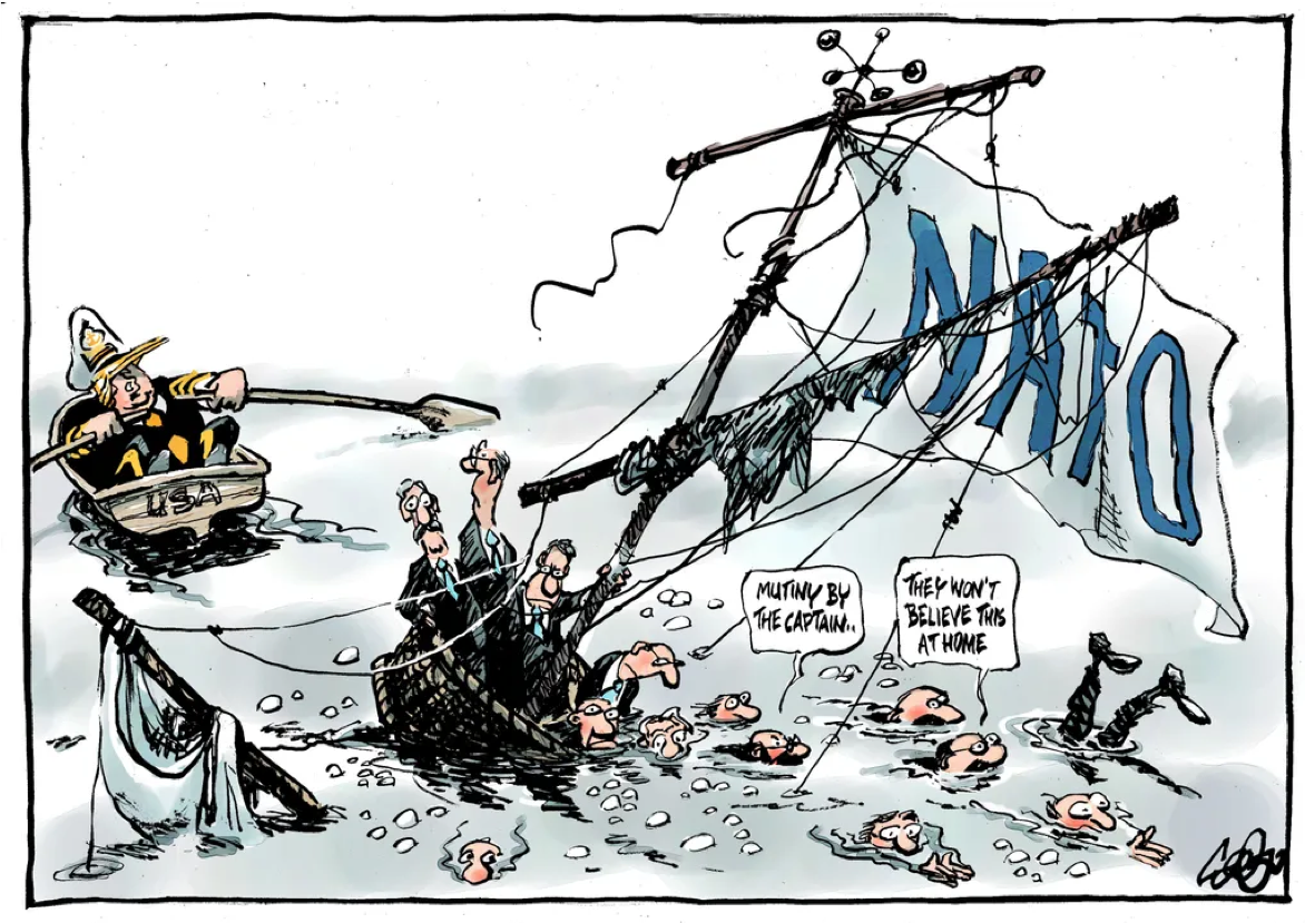 U.S. Trump NATO sinking ship mutinycredit: Jos Collingnon | Copyright 2017 Cagle Cartoons
