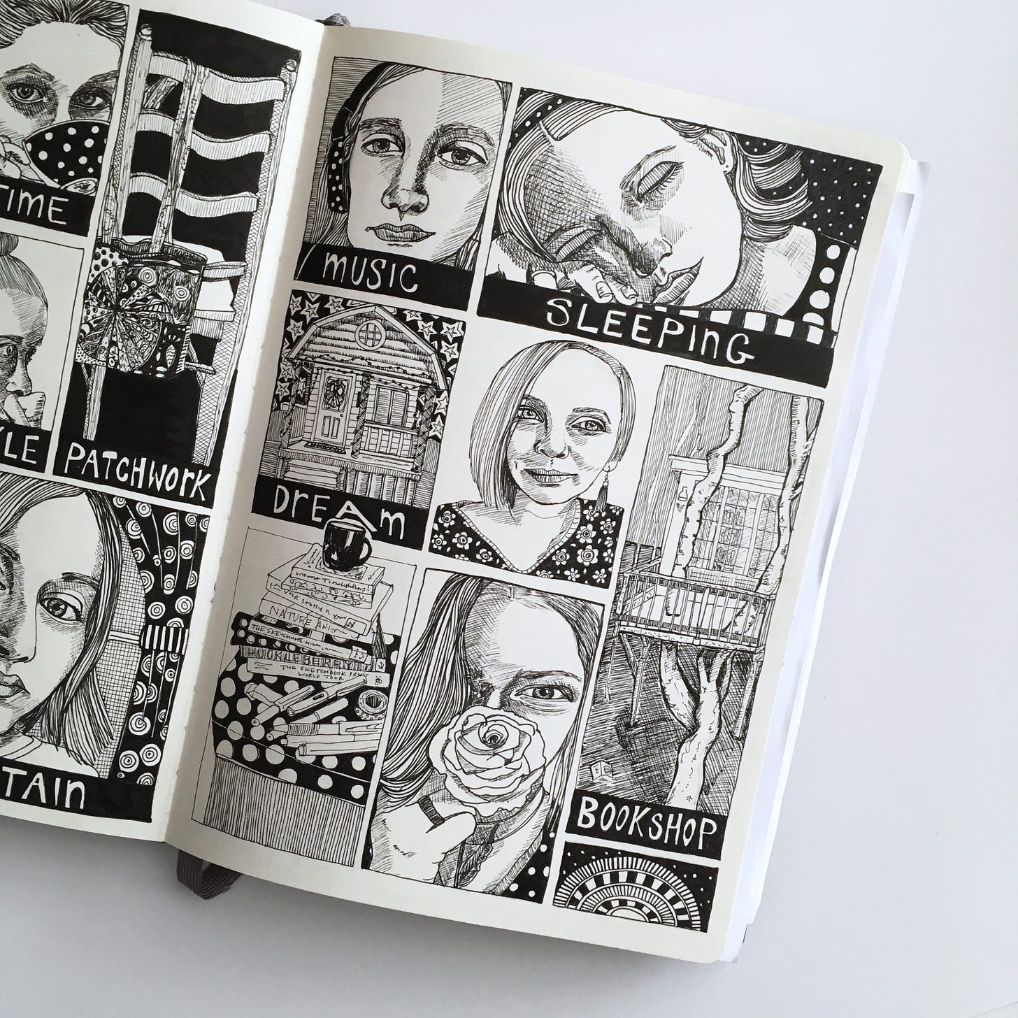 An Inktober spread in progress from 2019. A. Cowen