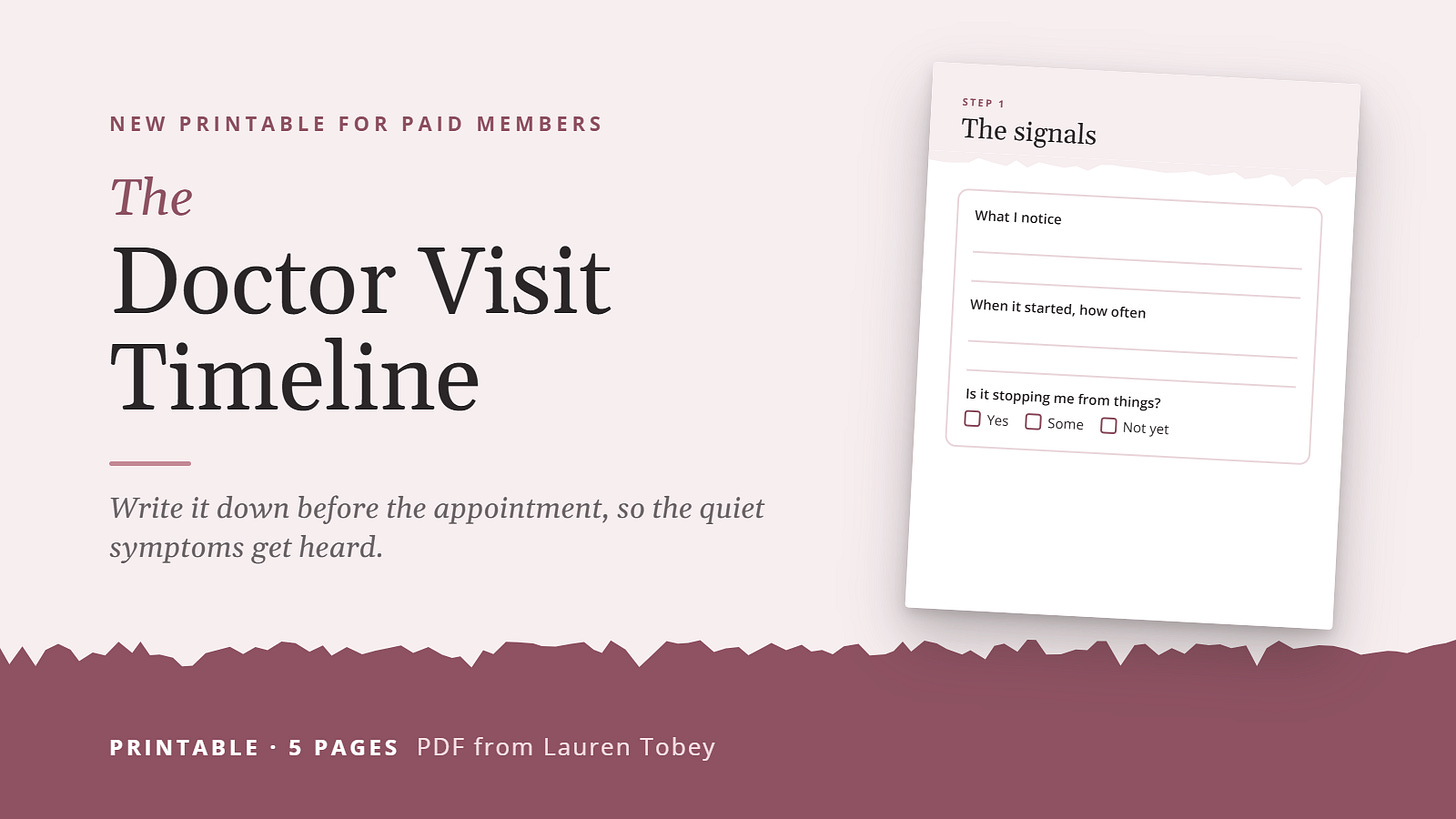 The Doctor Visit Timeline: a 5-page printable for paid members.