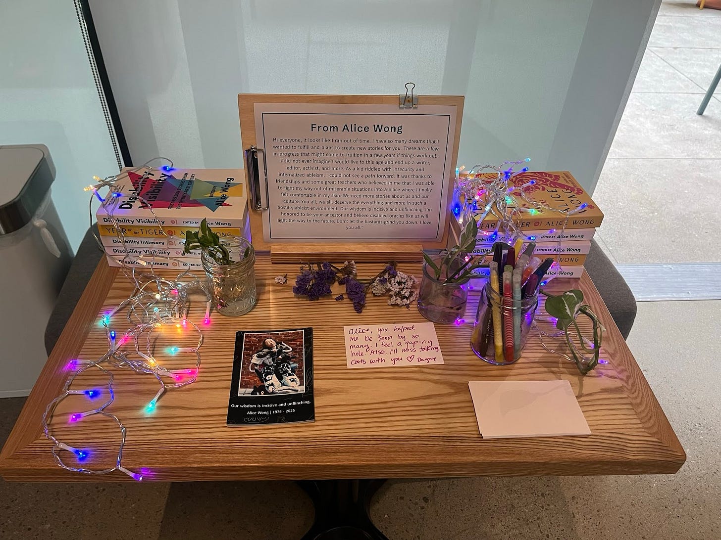 Altar honoring Alice Wong from the Disability Cultural Center Altar honoring Alice Wong from the Disability Cultural Center