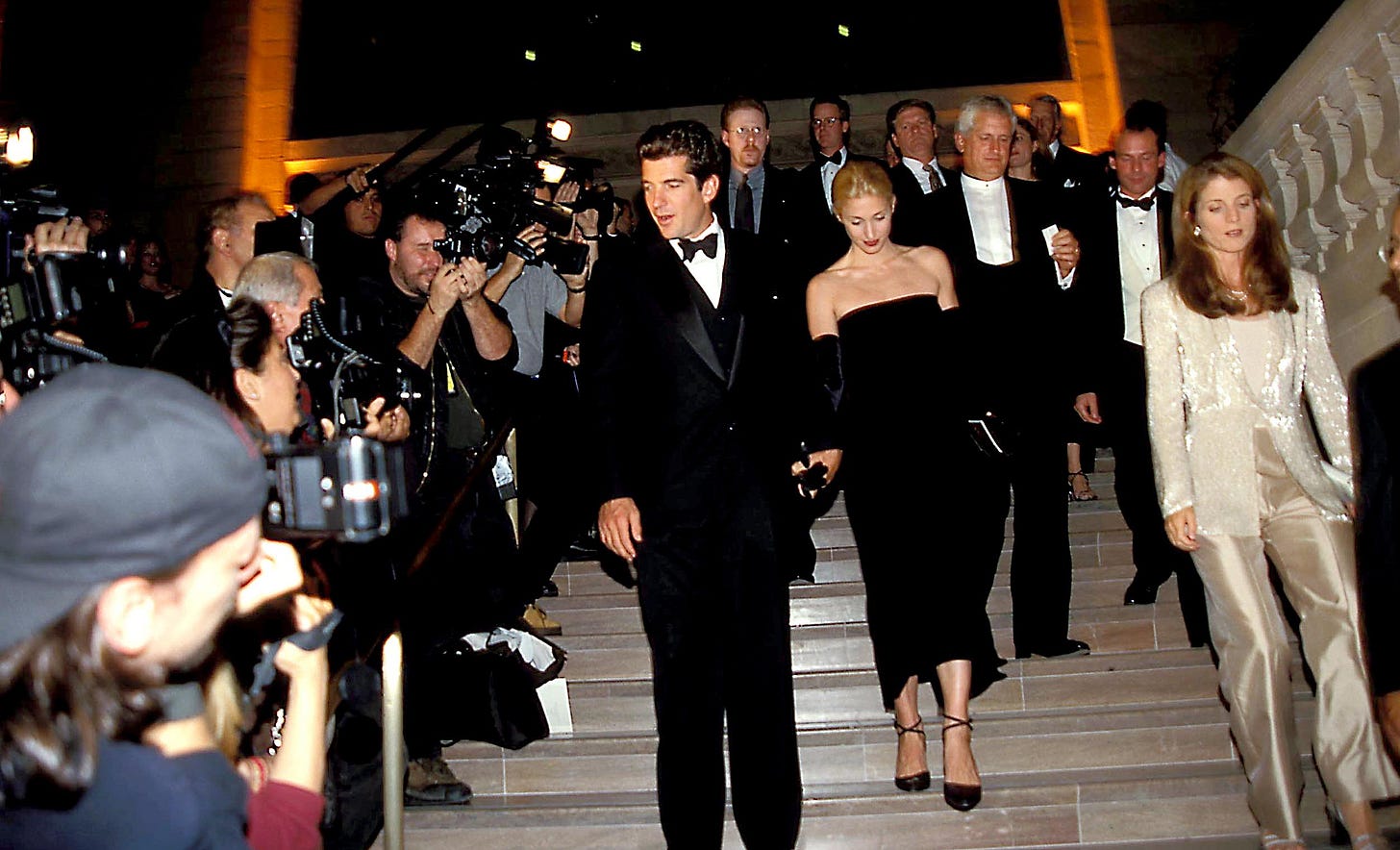 JFK Jr. and Carolyn Bessette Kennedy attending Municipal Art Society gala at Grand Central Terminal October 5, 1998 (courtesy CNN).