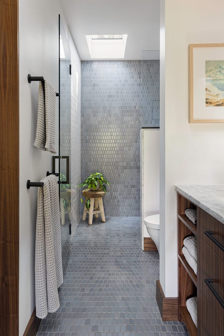 bathroom, bathroom remodel, Ann sacks tile, tile floor, walnut bathroom, modern bathroom, bathroom design, interior design, home decor