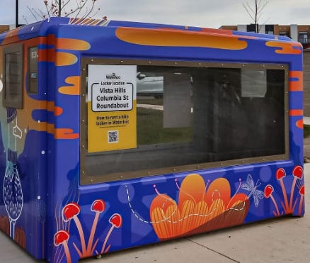 Colourful bike locker designed by a local artist