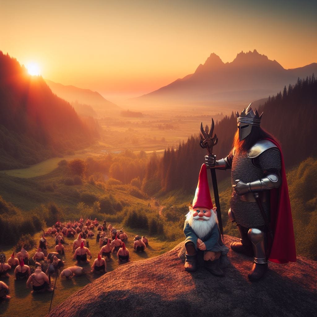 Knight and gnome. Image by Bing.