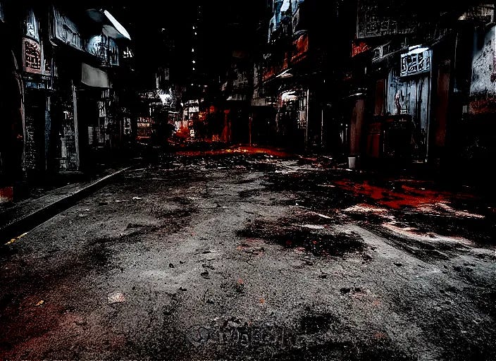 dirty, dark, streets of Hong kong, a creepy orange | Stable Diffusion