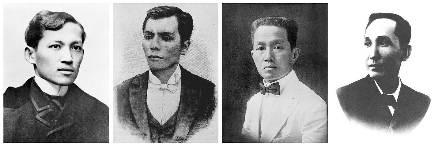 Philippine national heroes José Rizal, Andrés Bonifacio, Emilio Aguinaldo, and Apolinario Mabini Philippine national heroes José Rizal, Andrés Bonifacio, Emilio Aguinaldo, and Apolinario Mabini