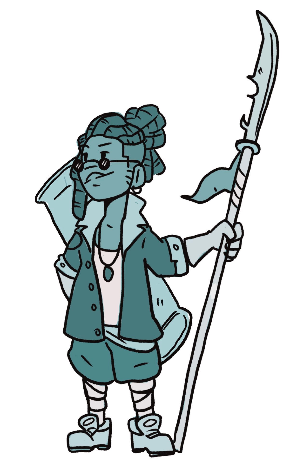 An illustrated character from Wilde Beest holding a spear.