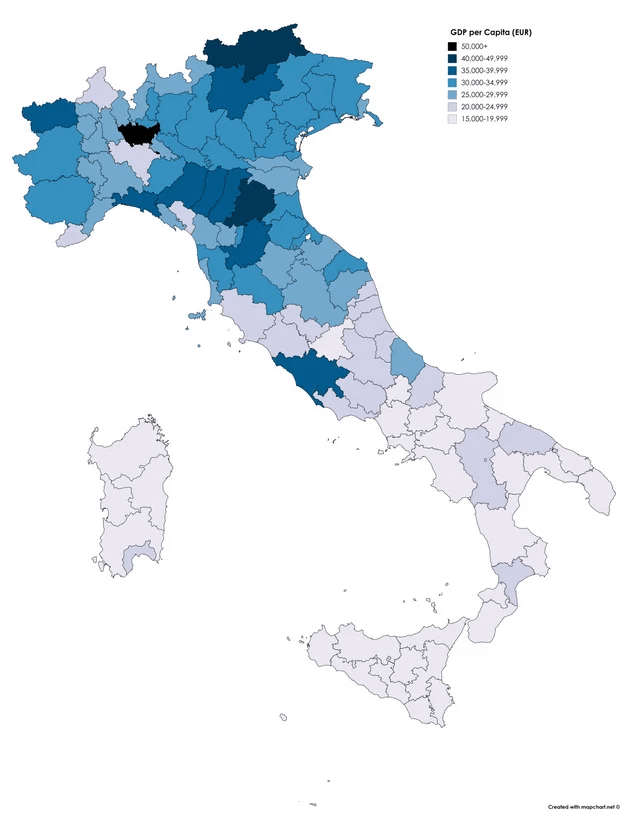 r/MapPorn - GDP Per Capita Between Provinces in Italy (Euros) r/MapPorn - GDP Per Capita Between Provinces in Italy (Euros)