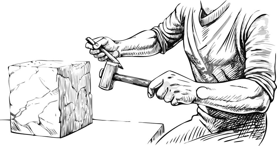 stone carving chisel marks dark macro