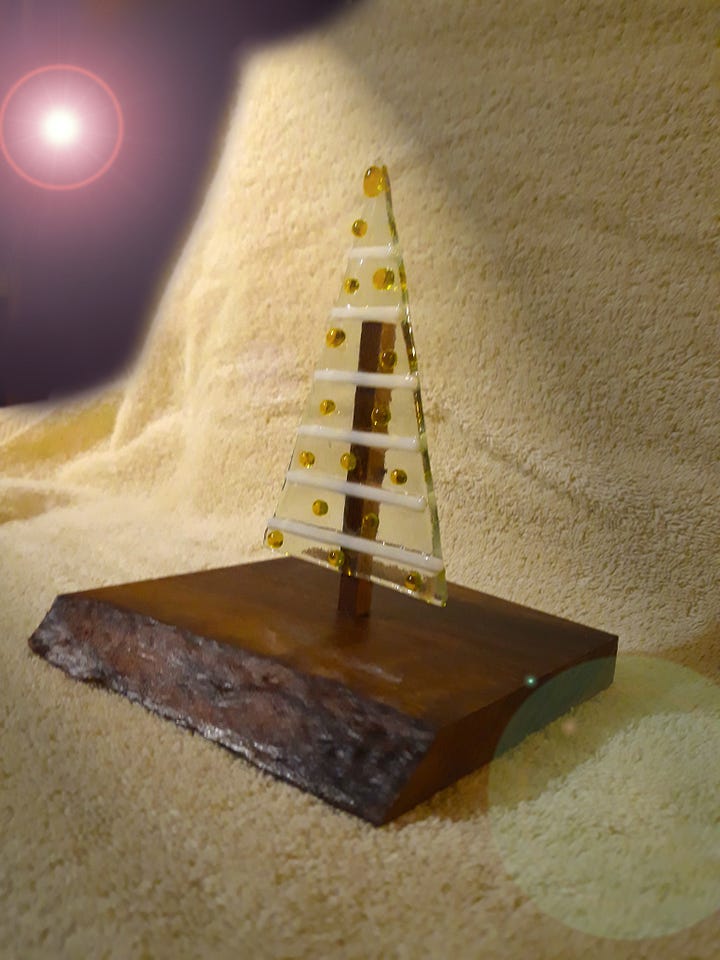 Fused Glass Christmas Tree made by Kathie at The Manor Studio in Deer Island.