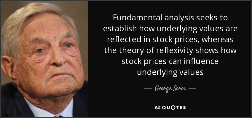 George Soros quote: Fundamental analysis seeks to establish how underlying values are reflected...