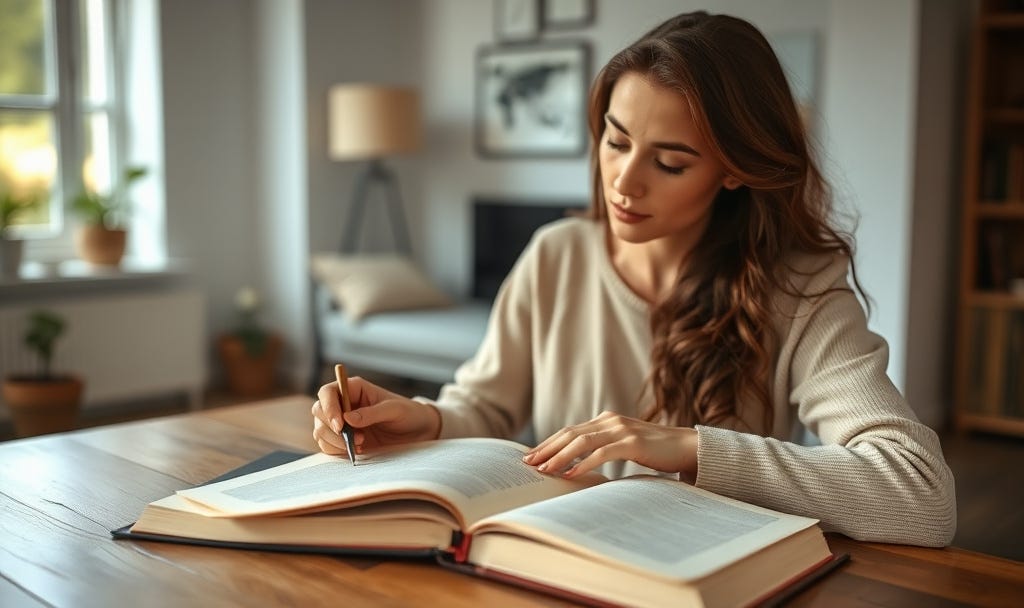 A woman with warm-toned journals open on a wooden table in a softly lit, cozy modern interior. She appears thoughtful and engaged in writing/reflection — perfect metaphor for processing fertility choices, radical vulnerability, and reclaiming personal narrative. A woman with warm-toned journals open on a wooden table in a softly lit, cozy modern interior. She appears thoughtful and engaged in writing/reflection — perfect metaphor for processing fertility choices, radical vulnerability, and reclaiming personal narrative.