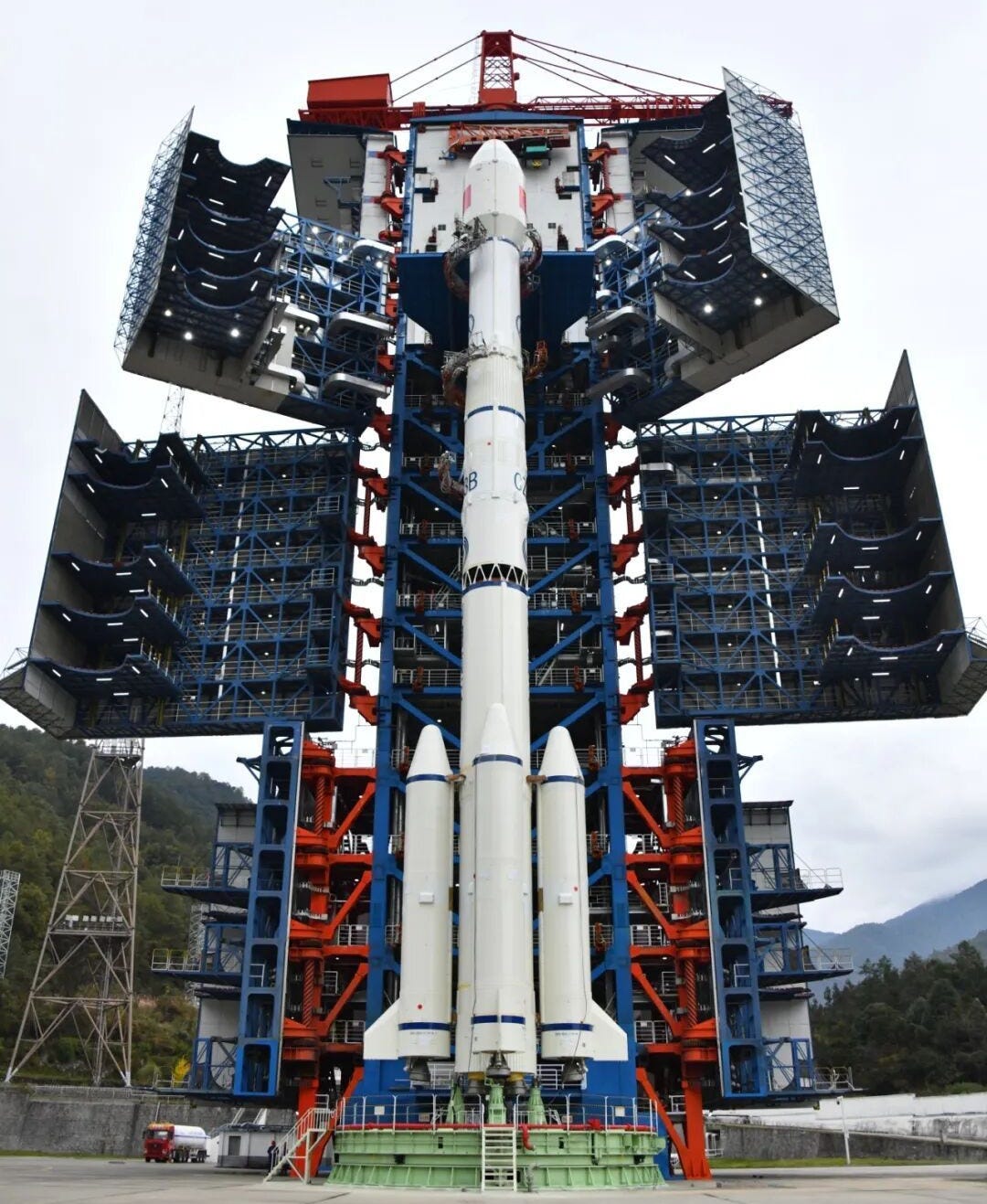 The Long March 3B/E launch vehicle at Launch Complex 3 ahead of its mission on December 9th 2025.