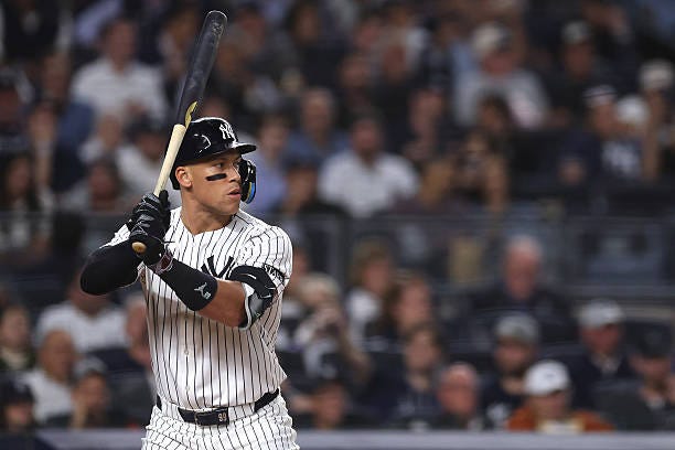 Aaron Judge of the New York Yankees in action during the game against the Detroit Tigers at Yankee Stadium on September 10, 2025 in the Bronx borough...