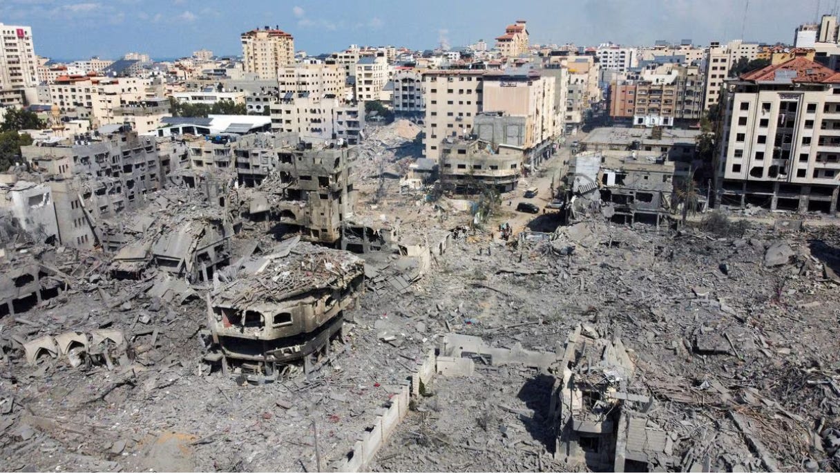 Devestated, gray bombed out landscape of pulverized buildings. Devestated, gray bombed out landscape of pulverized buildings.