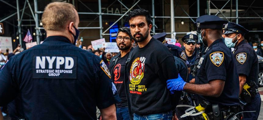 Assembly Member Zohran Mamdani was arrested at a protest this week. Assembly Member Zohran Mamdani was arrested at a protest this week.