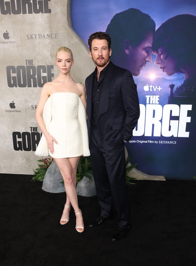 Anya Taylor-Joy and Miles Teller attend the Apple Original Films’ premiere of “The Gorge” at AMC Theatres at The Grove. “The Gorge” premieres globally on Apple TV+ on Friday, February 14, 2025.
