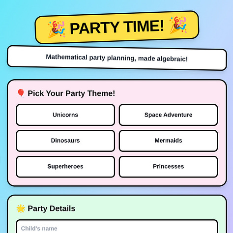 screenshots of a Party Planner app page