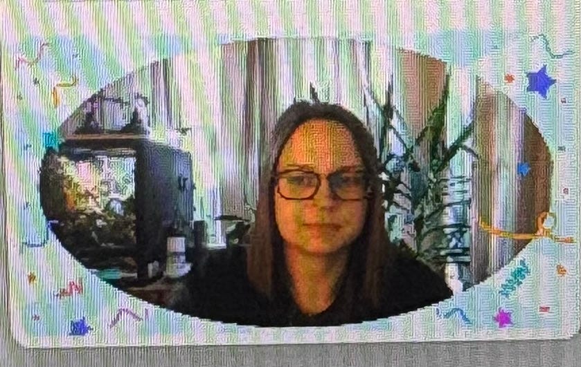 A screenshot of the author on a Microsoft Teams call looking indifferent.