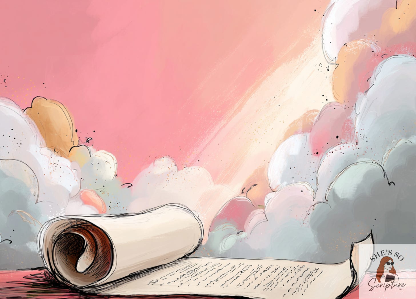 Watercolor illustration of an unrolled scroll under a darkened sky, symbolizing Jesus quoting Psalm 22 on the cross and the deeper meaning revealed through remez