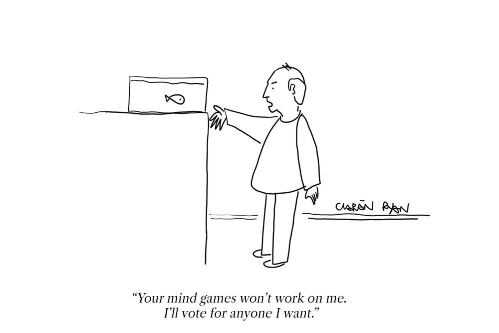 Older person voting cartoon