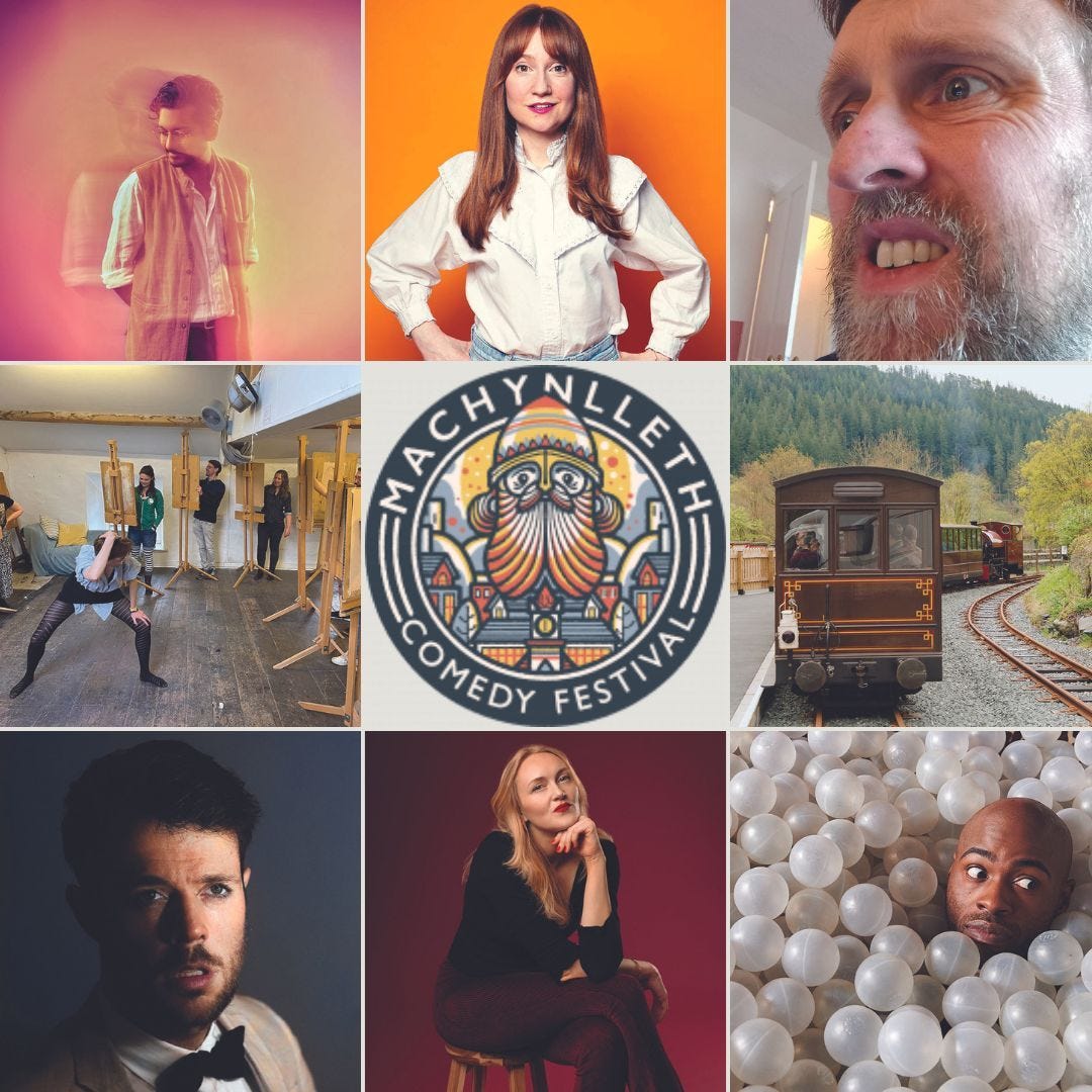 Programme image for Mach fest with logo in centre surrounded by different comedian's flyer images