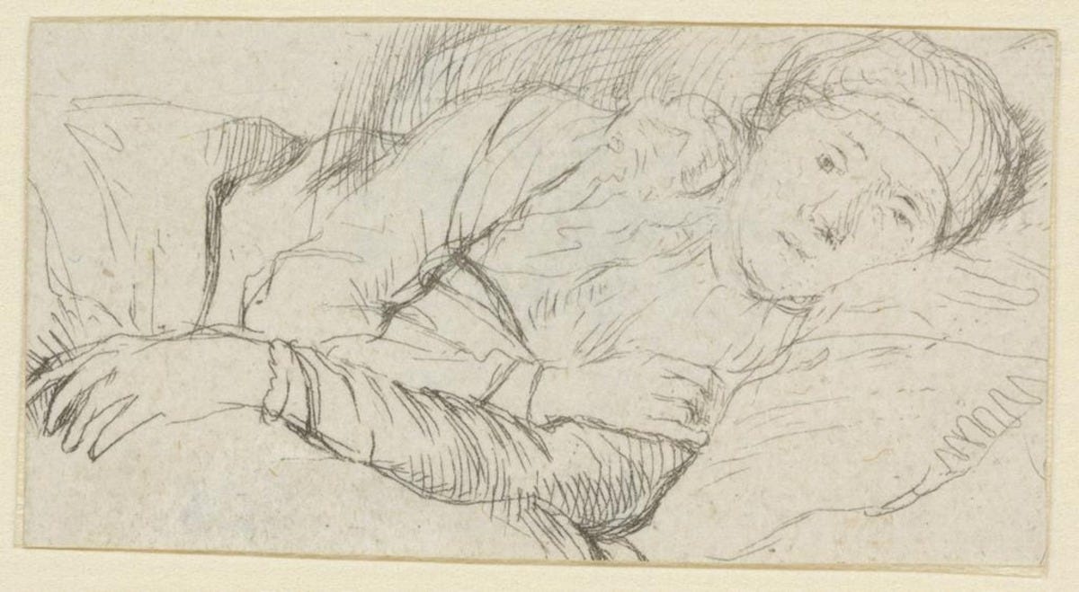 Sheet of studies, with a woman lying ill in bed, etc. Sheet of studies, with a woman lying ill in bed, etc.