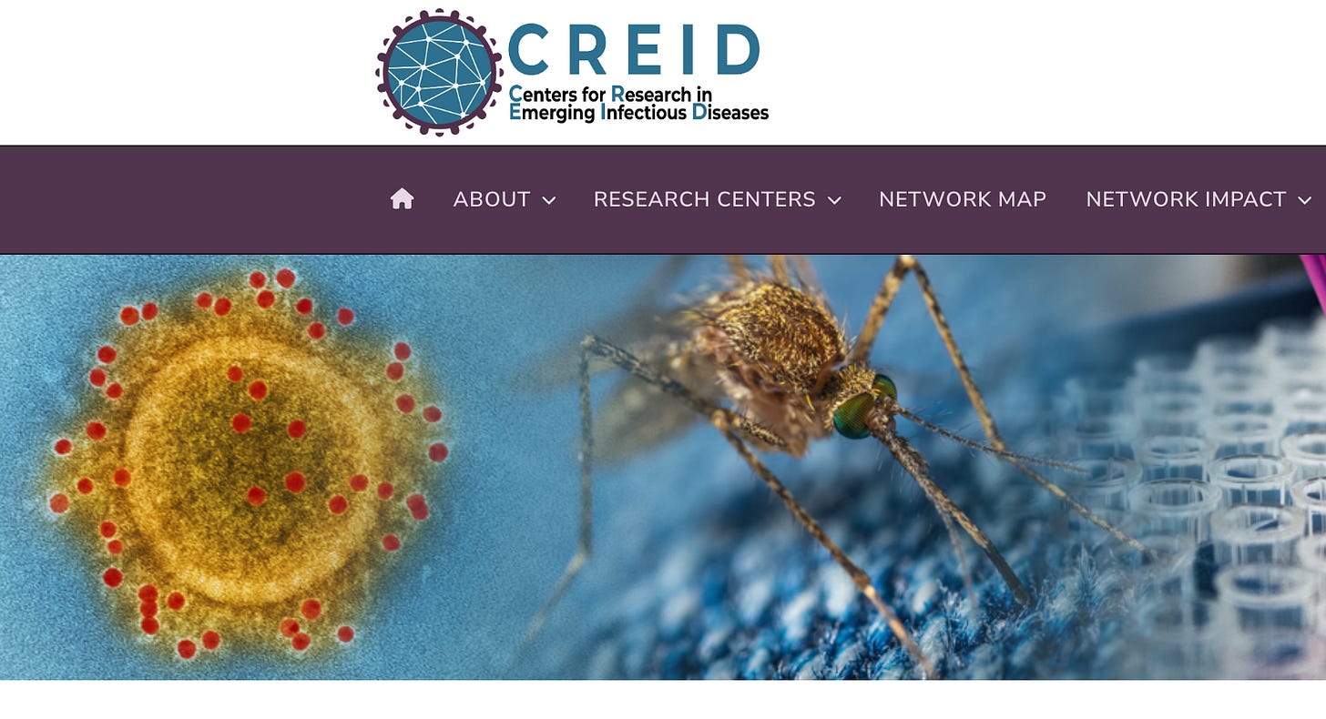 photo of a virus and mosquito next to the CREID logo
