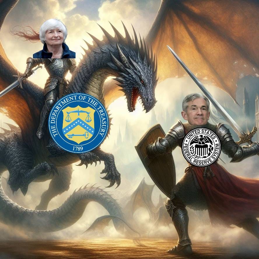 AI art: US Treasury vs the Federal Reserve.