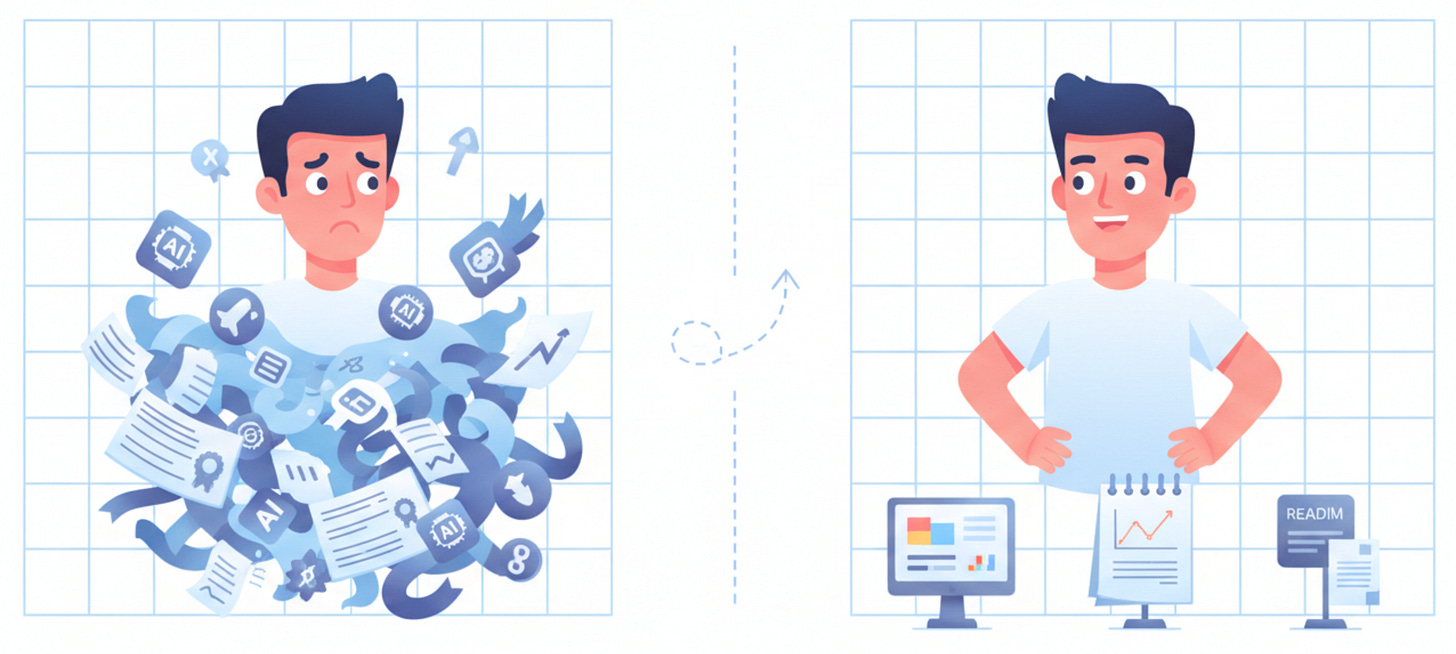 Illustration showing a shift from collecting AI certificates to shipping real projects with readable artifacts like dashboards, training results, and documented repos.