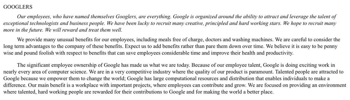 GOOGLERS Our employees, who have named themselves Googlers, 