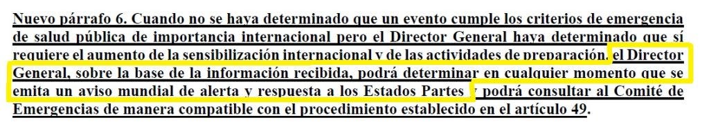 RSI - ARTÍCULO 12 - EL DIRECTOR GENERAL DE LA OMS DETERMINARÁ AVISO MUNDIAL DE ALERTA