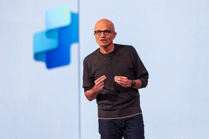 Satya Nadella, Microsoft CEO, speaking at the Microsoft Build 2025 conference.