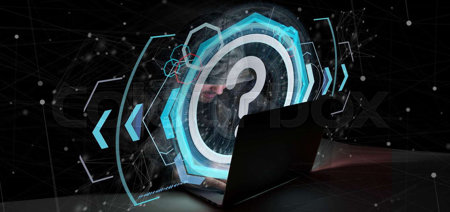 Hacker Man holding a Technology question mark icon on a circle 3d rendering  - Stock Image - Everypixel