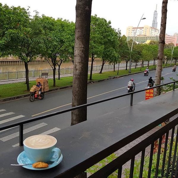 Cafe with a view in Saigon. Cafe with a view in Saigon.